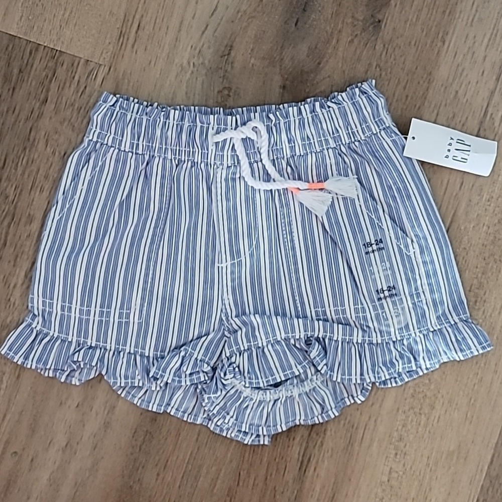 NWT Baby GAP Striped Ruffle Cotton shorts 18-24m Blue White